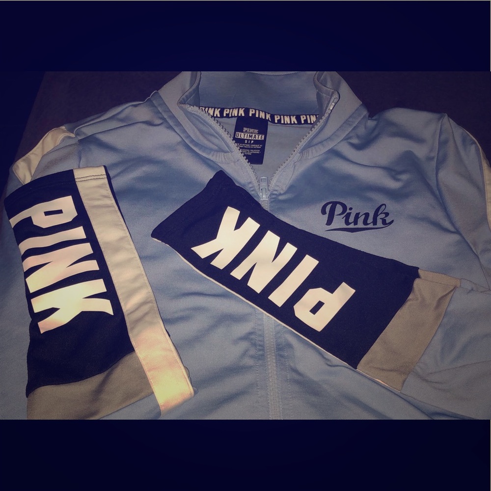 VS PINK LIGHT SWEATER! light blue white and grey!